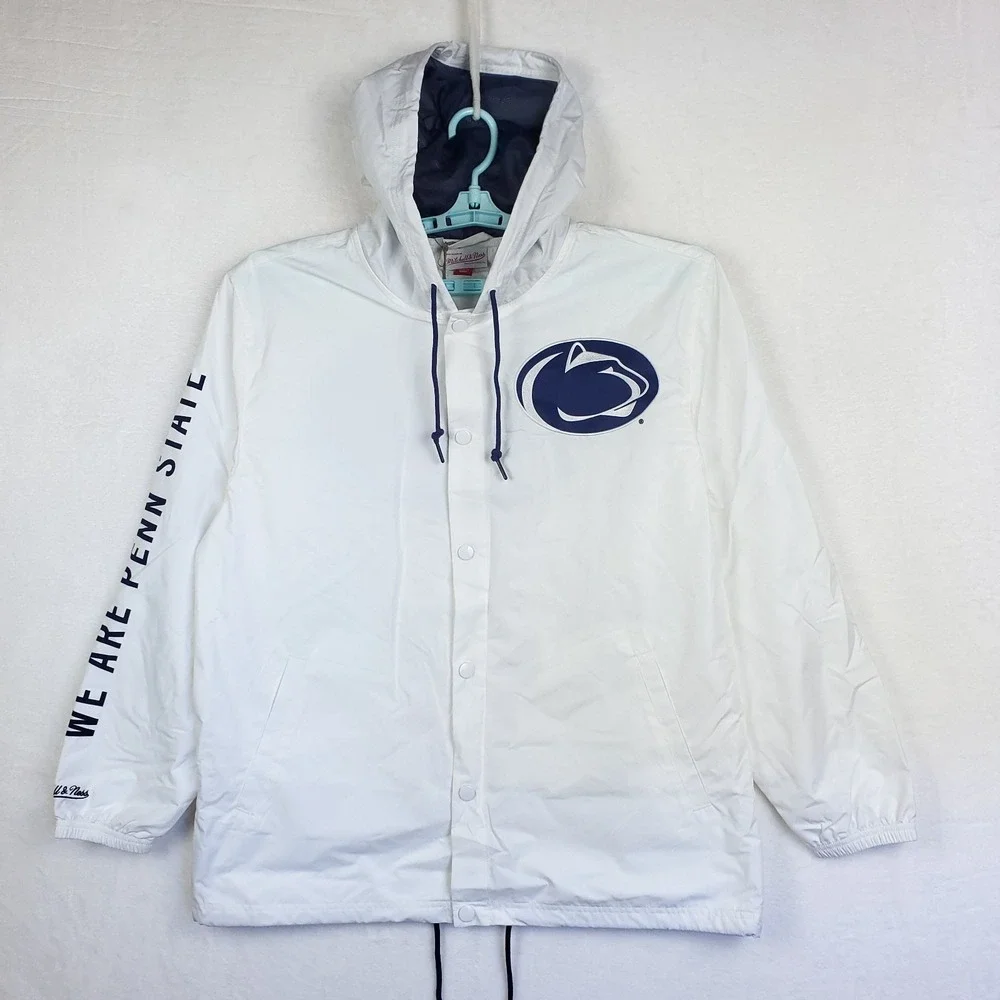 Penn State Nittany Lions Mitchell & Ness NCAA Large Windbreaker Jacket White NWT